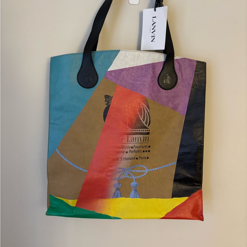 Lanvin Multicolor Geometric Tote with Black Handles